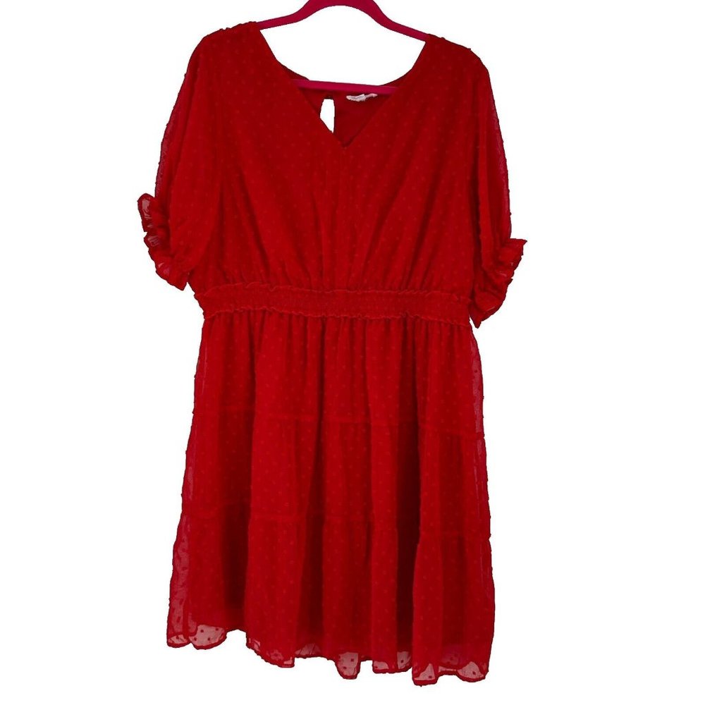 Chicsoul Dress Womens 3X Red A line Mini V Neck Polka Dot Short Sleeve